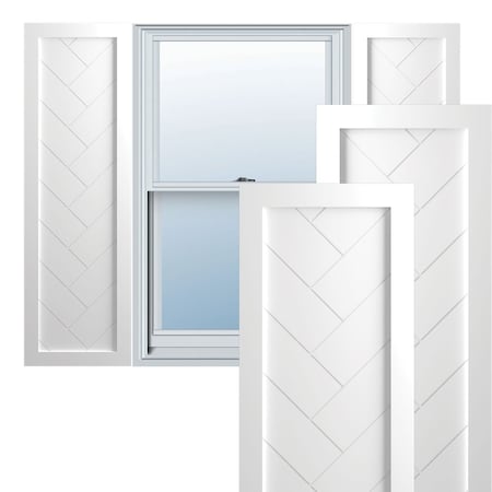 True Fit PVC Single Panel Herringbone Modern Style Fixed Mount Shutters, White, 12W X 60H